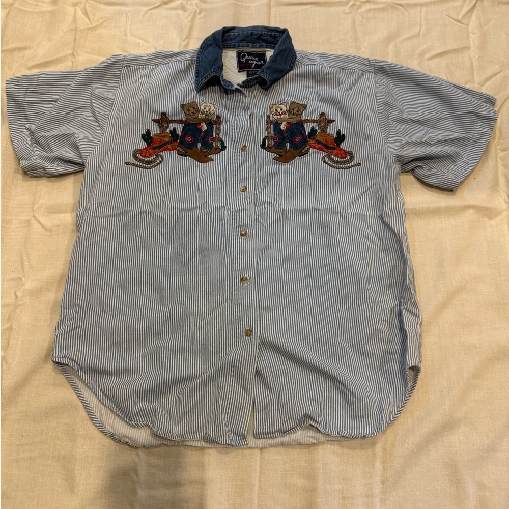 Vintage button up western cowboy cats embroidered shirt size large - Picture 2 of 7